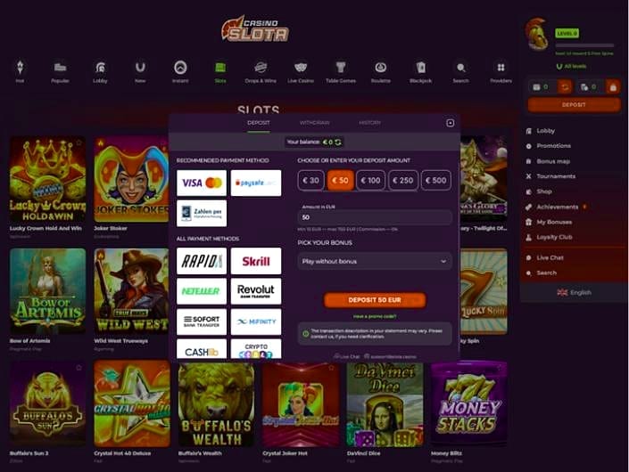 Spielangebot: 6.200 Titel und 104 Provider bei Slota Casino